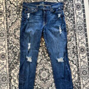 7 For All Mankind The Skinny Distressed 32 Med Wash Destroyed Stretch Jeans
